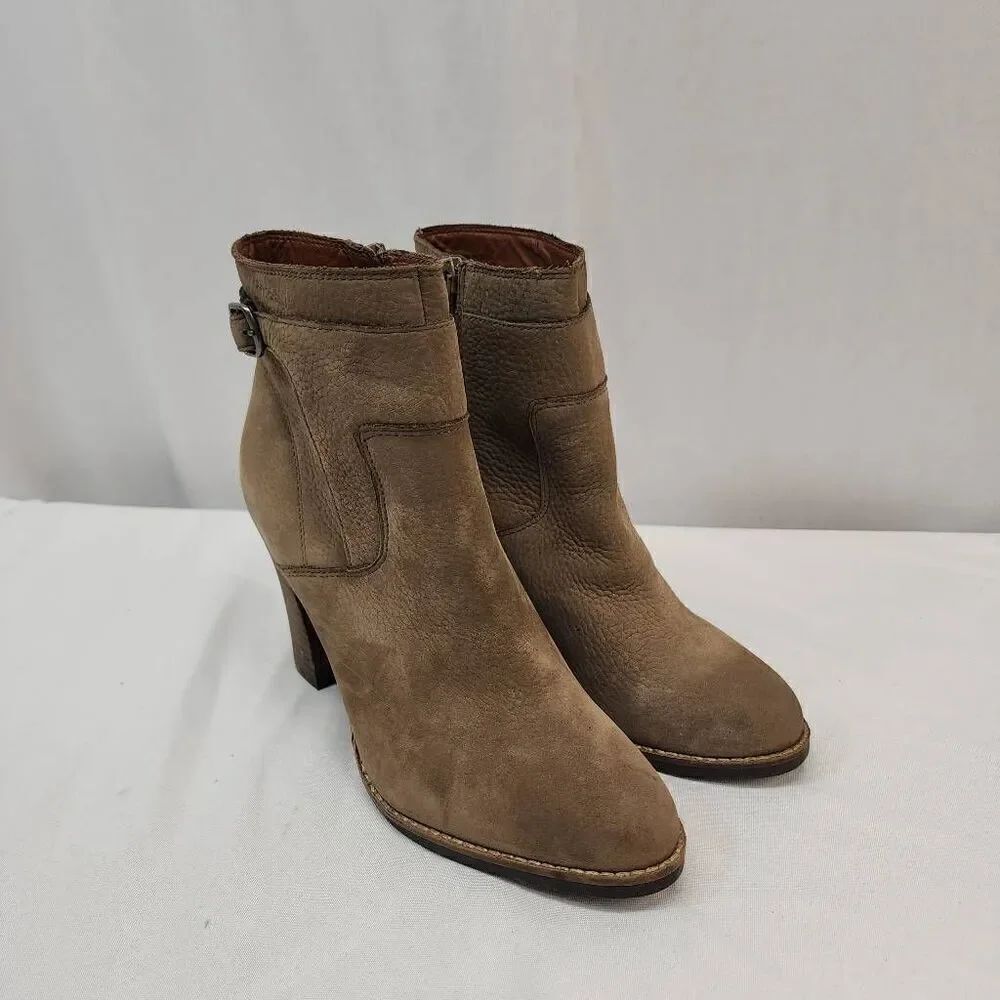 Lucky Brand Womens Size 7.5 M Brown Mink Leather Zip Buckle Ankle Fashion Boots